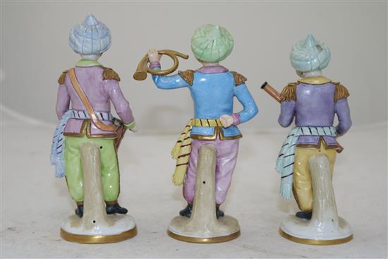 A set of six Sitzendorf porcelain figures of Ottoman band musicians, early 20th century, 15cm - 16cm